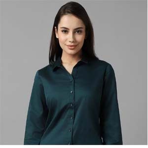 Women Green Solid Long Sleeves Shirt